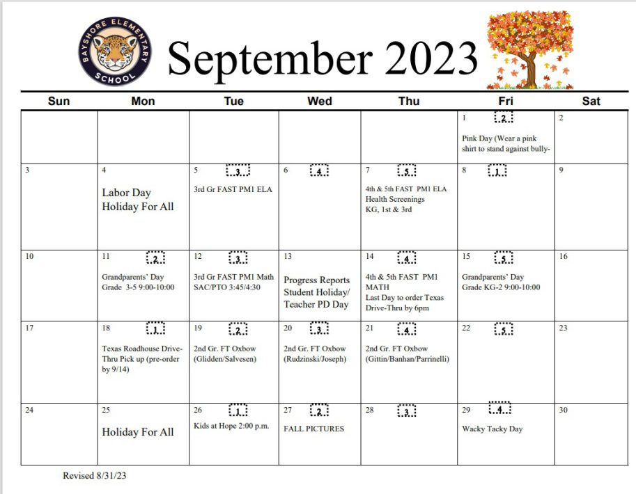 My Calendar Bayshore Elementary
