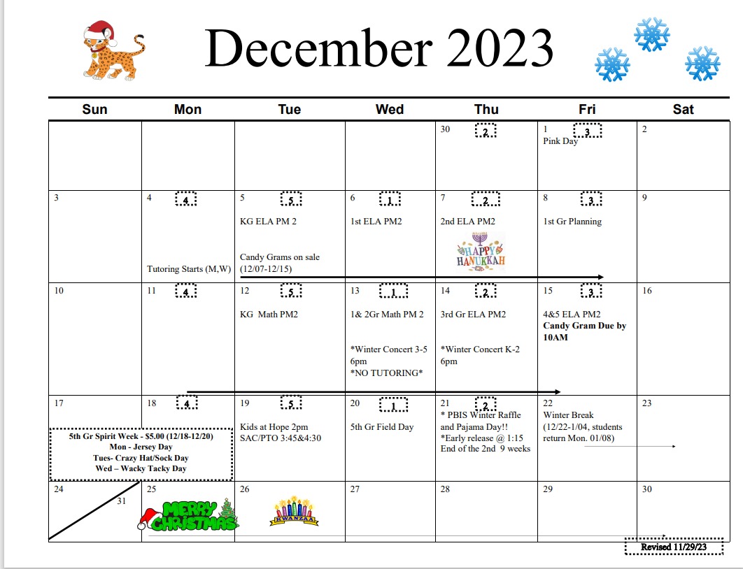 Calendar Bayshore Elementary