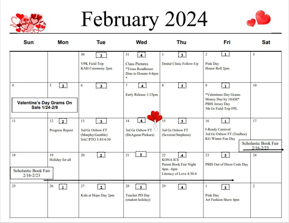 Calendar Bayshore Elementary