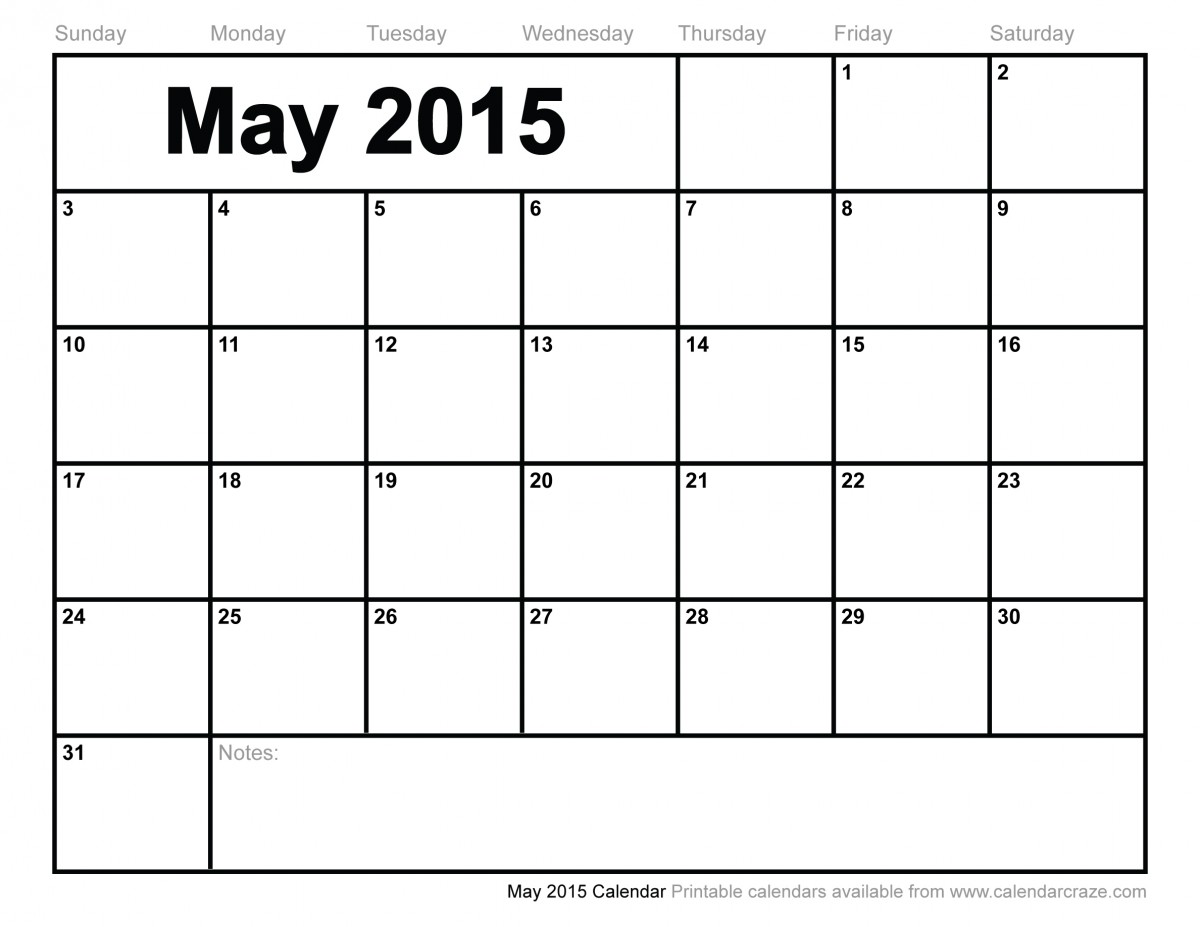 May 2015 Calendar Printable