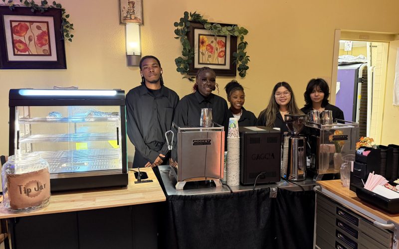 Students working at Espresso Edge and Bites coffee shop that was started this year in Cobra Cafe.
