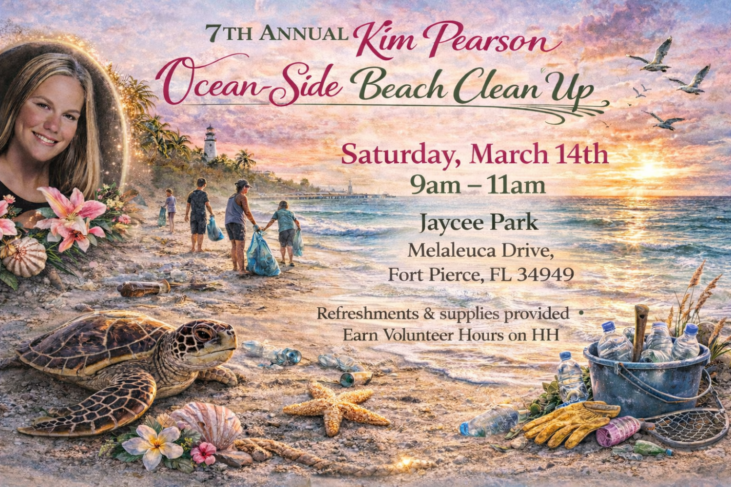 Kim Pearson ocean-side beach clean up