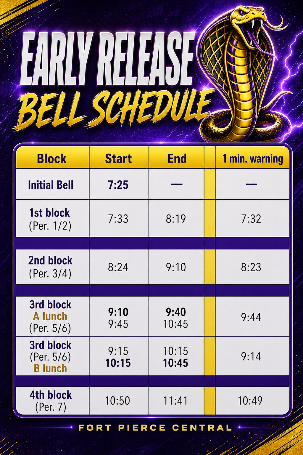 Early Release Schedule