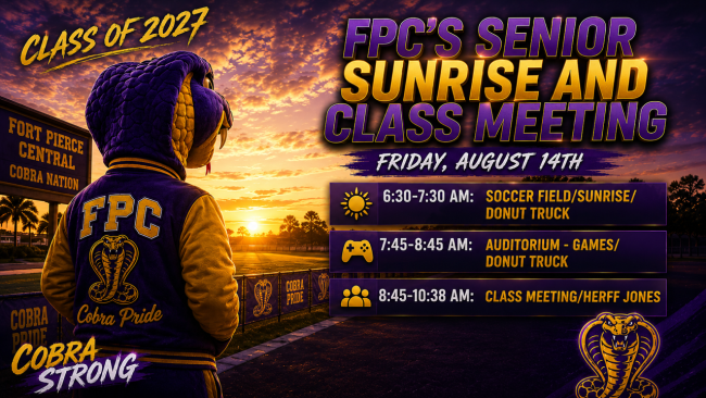 Senior Sunrise event on Friday, August 14th 6:30-7:30am
