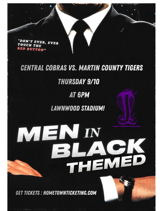 Football Game Thurs 9-10 Men in Black Theme