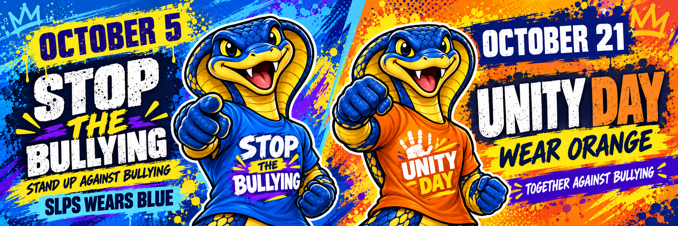 Cobras Unite Against Bullying Oct 5th wear blue and Oct 21 wear orange
