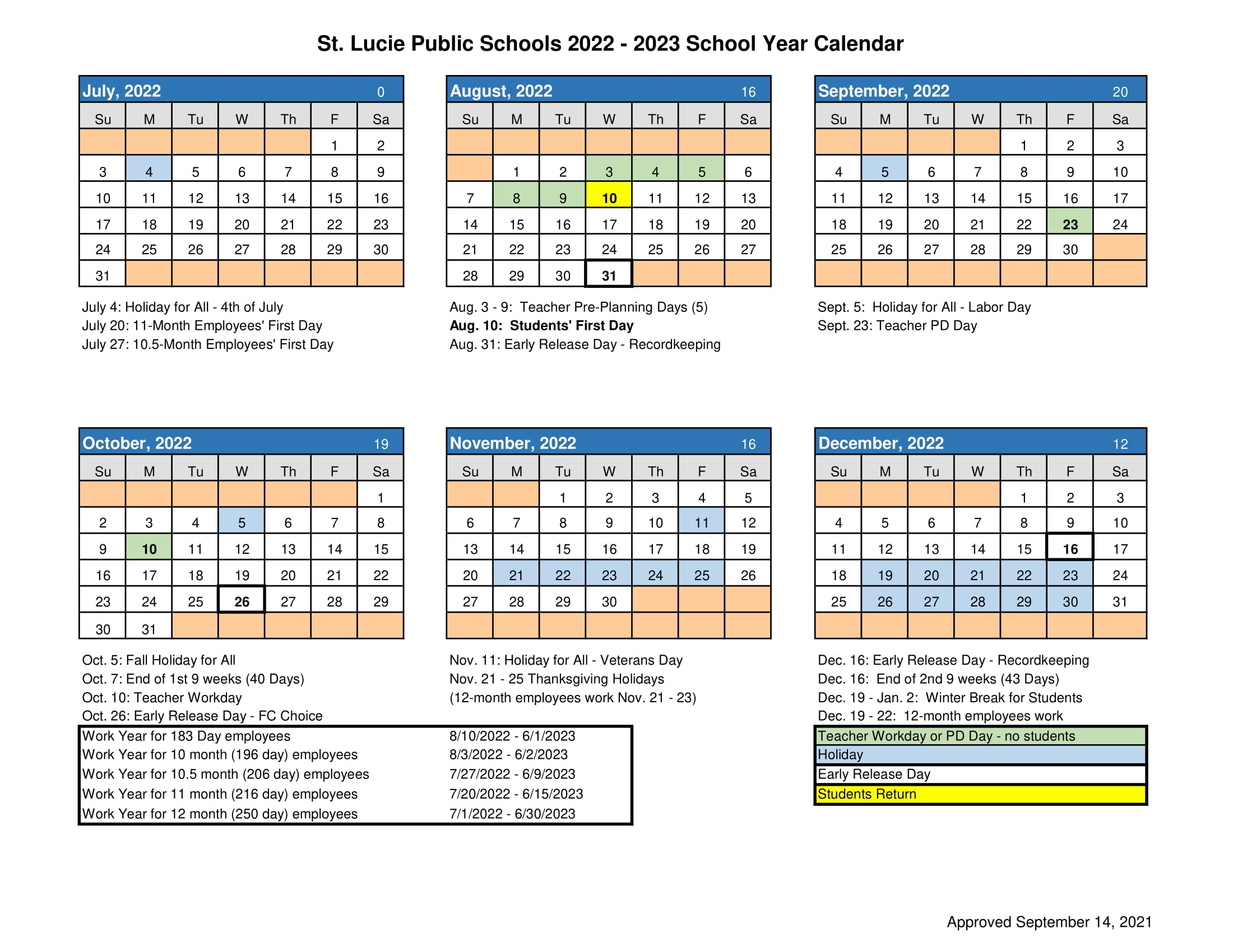 2022-2023 St. Lucie School Calendar