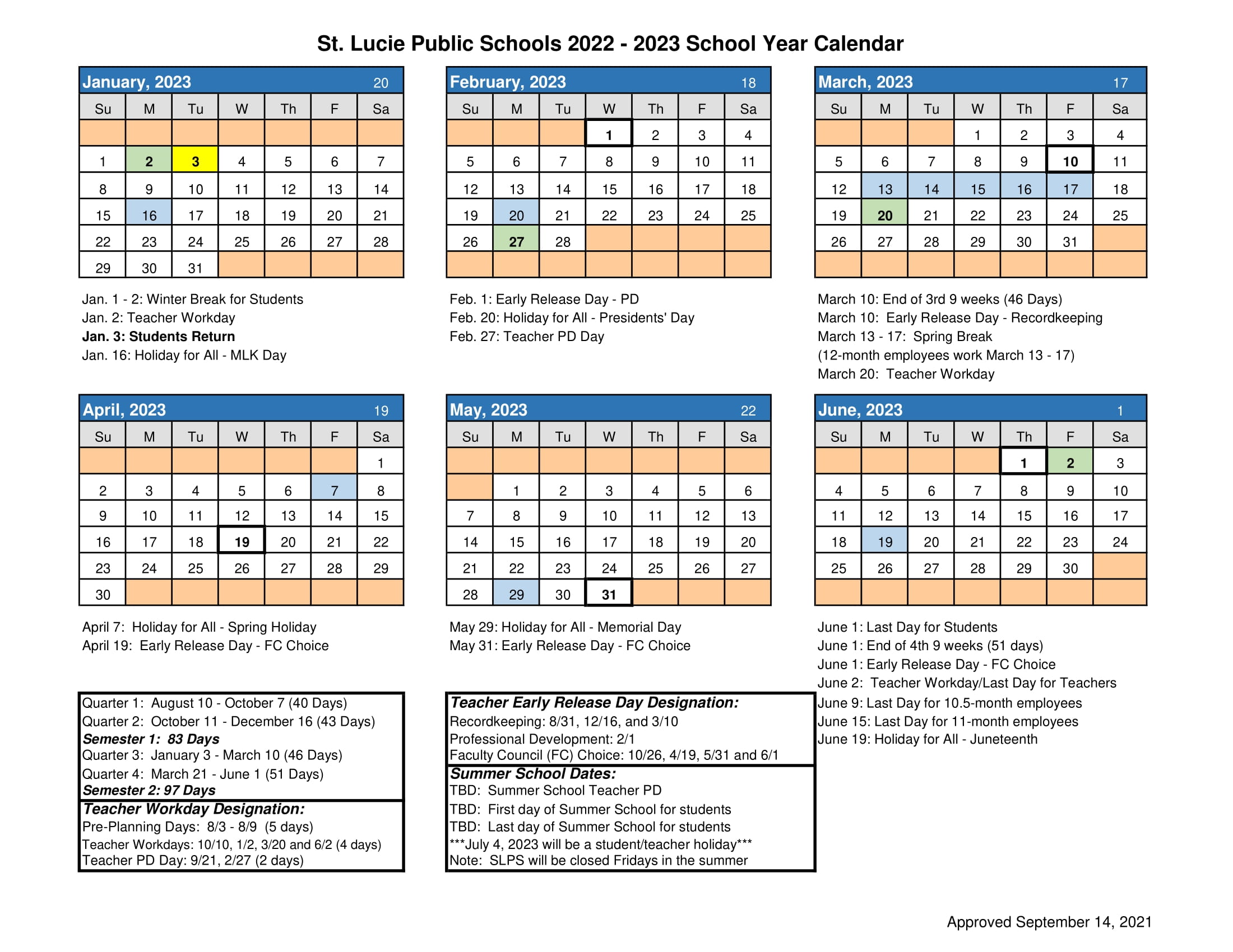 20222023 St. Lucie School Calendar Lincoln Park Academy