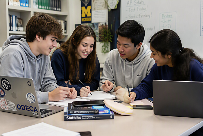 image of high school students studying together