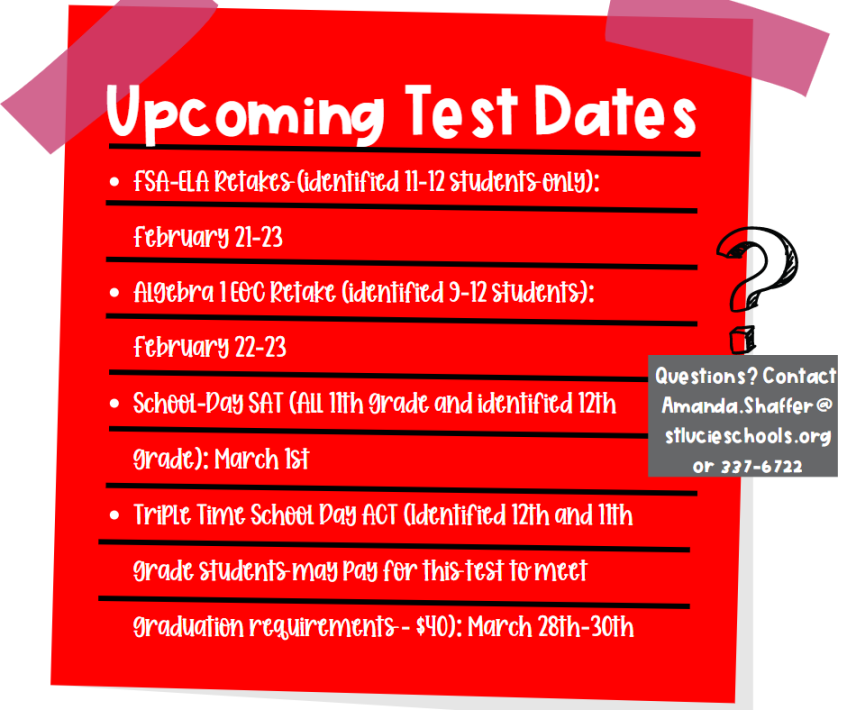 Test Dates FebruaryMarch 2023 Port St. Lucie High School