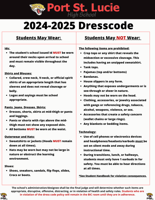 Dress Code – Port St. Lucie High School