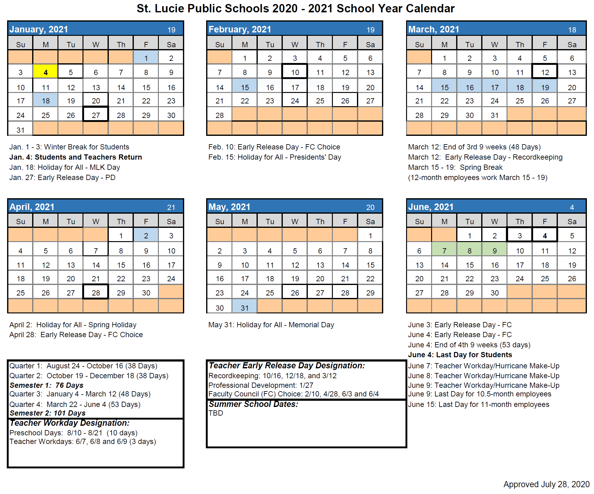 St Lucie County Public School Calendar. 