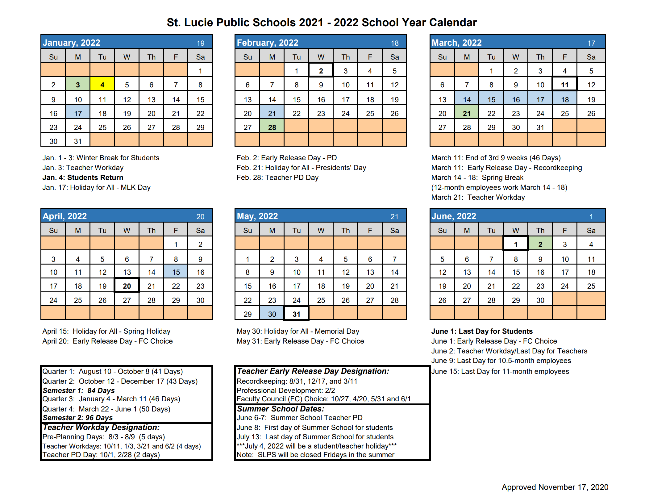 20212022 School Year Calendar p2 River's Edge Elementary School