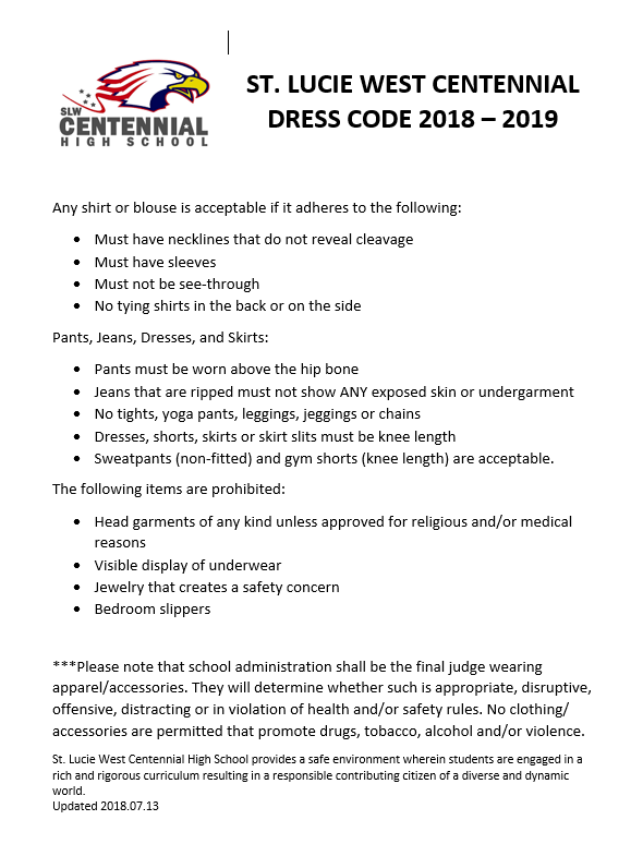  Dress  Code  2019 2019 St Lucie West Centennial High
