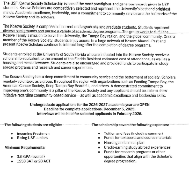 KOSOVE SOCIETY SCHOLARSHIP