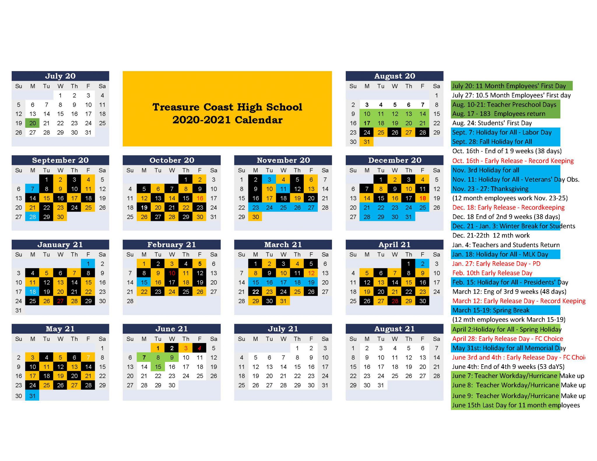 Calendar and Announcements Treasure Coast High School