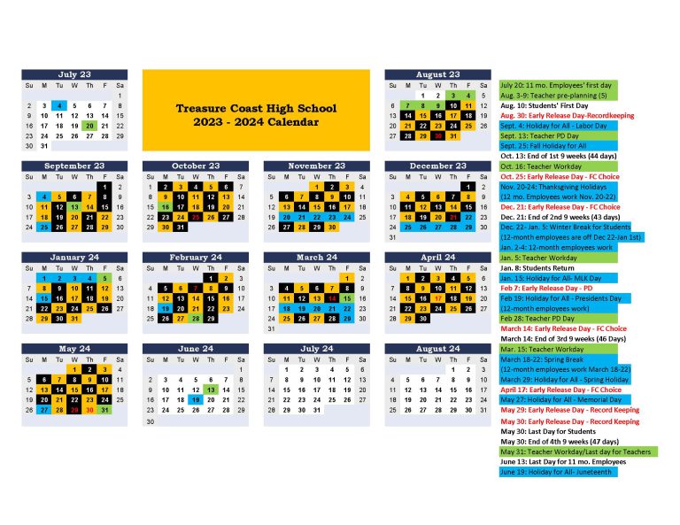 Calendar and Announcements Treasure Coast High School